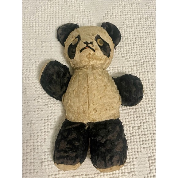 Vintage 1950s 12" Panda Bear Plush Toy - Picture 1 of 7